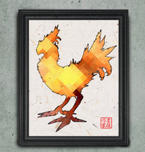 Load image into Gallery viewer, Kweh! - Final Fantasy Chocobo Art print on Japanese Unryu, Map, Dictionary Page or any Specialty paper of your choice.