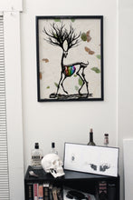 Load image into Gallery viewer, Dissonance - Rainbow Deer Skeleton Art print on Japanese Unryu, Map, Dictionary Page or any Specialty paper of your choice.