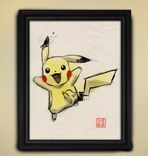 Load image into Gallery viewer, Pika! - Pikachu Pokemon Art print on Japanese Unryu, Map, Dictionary Page or any Specialty paper of your choice.