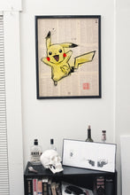 Load image into Gallery viewer, Pika! - Pikachu Pokemon Art print on Japanese Unryu, Map, Dictionary Page or any Specialty paper of your choice.