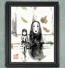 Load image into Gallery viewer, Chihiro and No-Face – Spirited Away Watercolor Studio Ghibli Art on real Japanese Unryu or Bamboo papers!