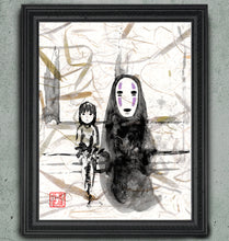 Load image into Gallery viewer, Chihiro and No-Face – Spirited Away Watercolor Studio Ghibli Art on real Japanese Unryu or Bamboo papers!