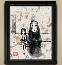 Load image into Gallery viewer, Chihiro and No-Face – Spirited Away Watercolor Studio Ghibli Art on real Japanese Unryu or Bamboo papers!