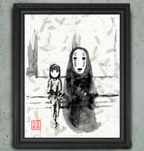 Load image into Gallery viewer, Chihiro and No-Face – Spirited Away Watercolor Studio Ghibli Art on real Japanese Unryu or Bamboo papers!