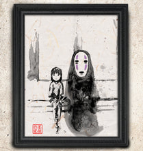 Load image into Gallery viewer, Chihiro and No-Face – Spirited Away Watercolor Studio Ghibli Art on real Japanese Unryu or Bamboo papers!