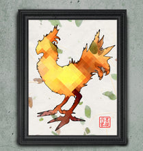 Load image into Gallery viewer, Kweh! - Final Fantasy Chocobo Art print on Japanese Unryu, Map, Dictionary Page or any Specialty paper of your choice.
